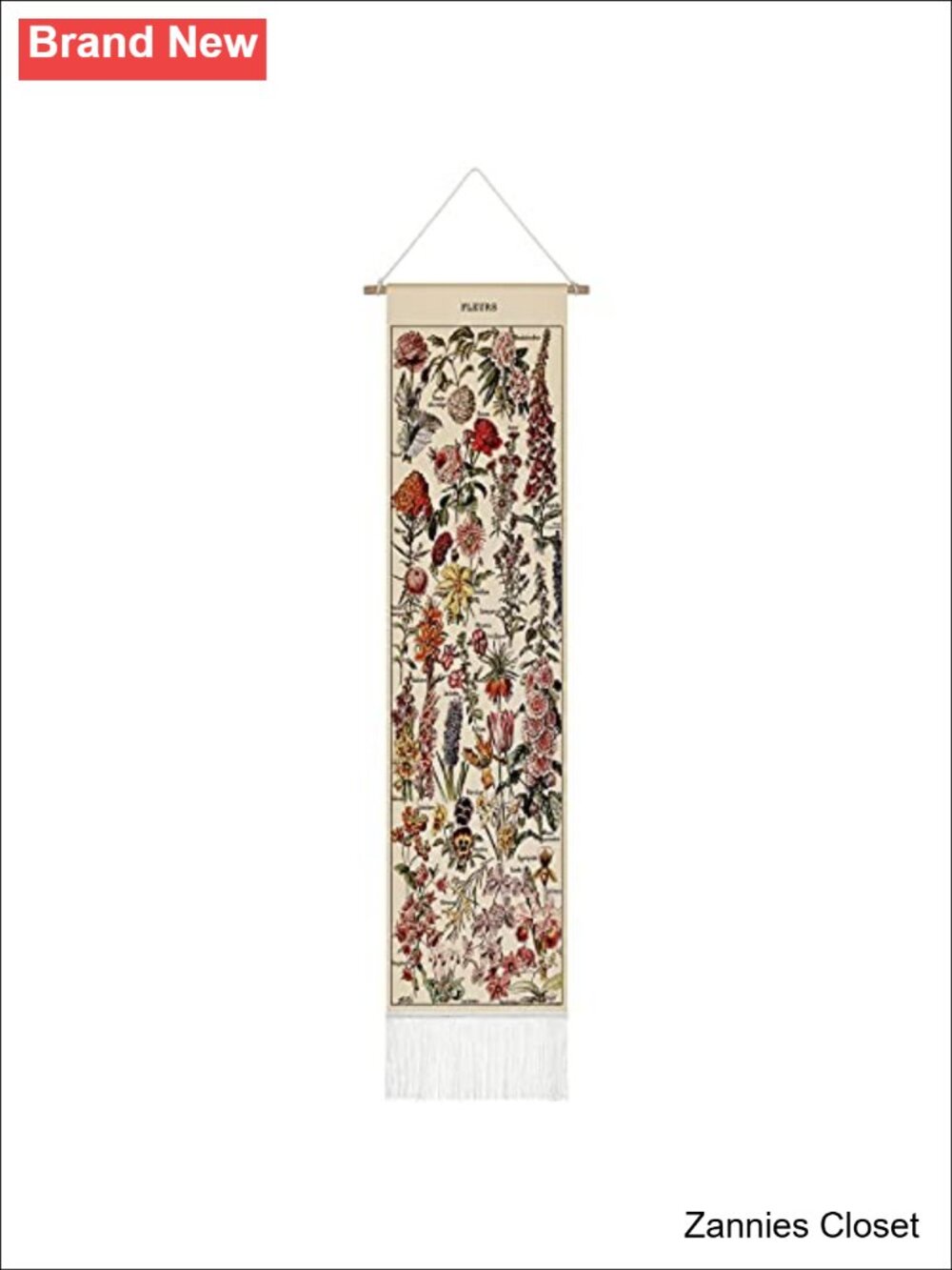✨Vintage Floral Tapestry Wall Hanging 52x13 Polyester Wood Rod Boho Decor
